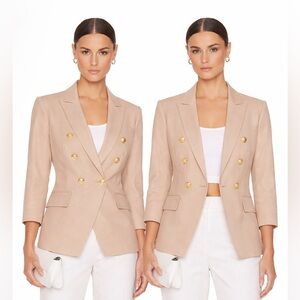 Veronica Beard Empire Miller Dickey Linen Blazer Jacket Tan Khaki Gold Buttons 4